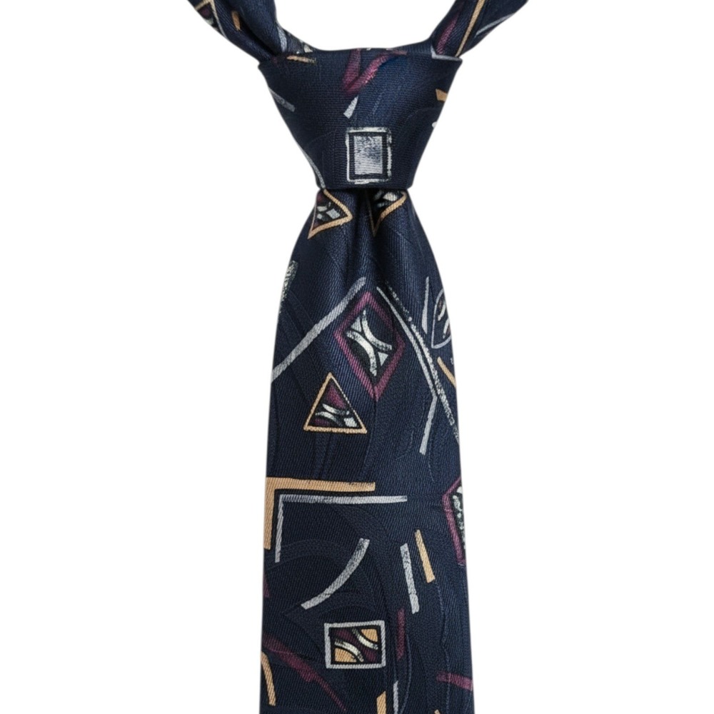Robert Talbott Studio Necktie Mens OS Navy Blue Geometric Abstract Silk Handsewn